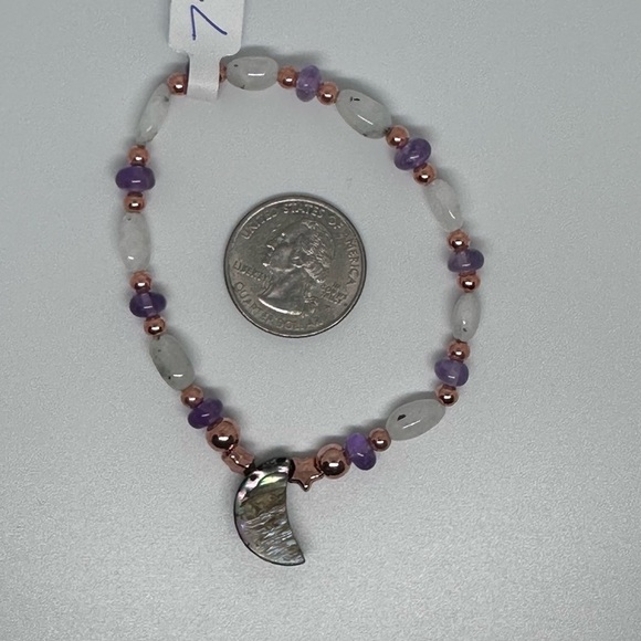 Abalone moon Amethyst rainbow moon stone bracelet stretchy handmade - Picture 5 of 12